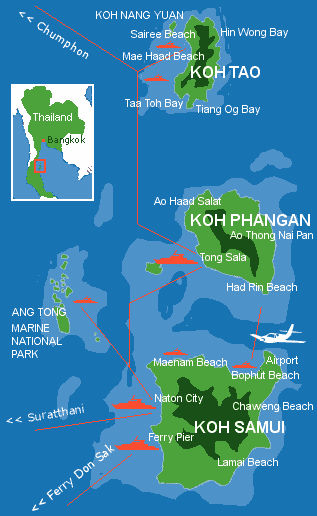 Anreise Karte Koh Samui - Koh Phangan - Koh Tao