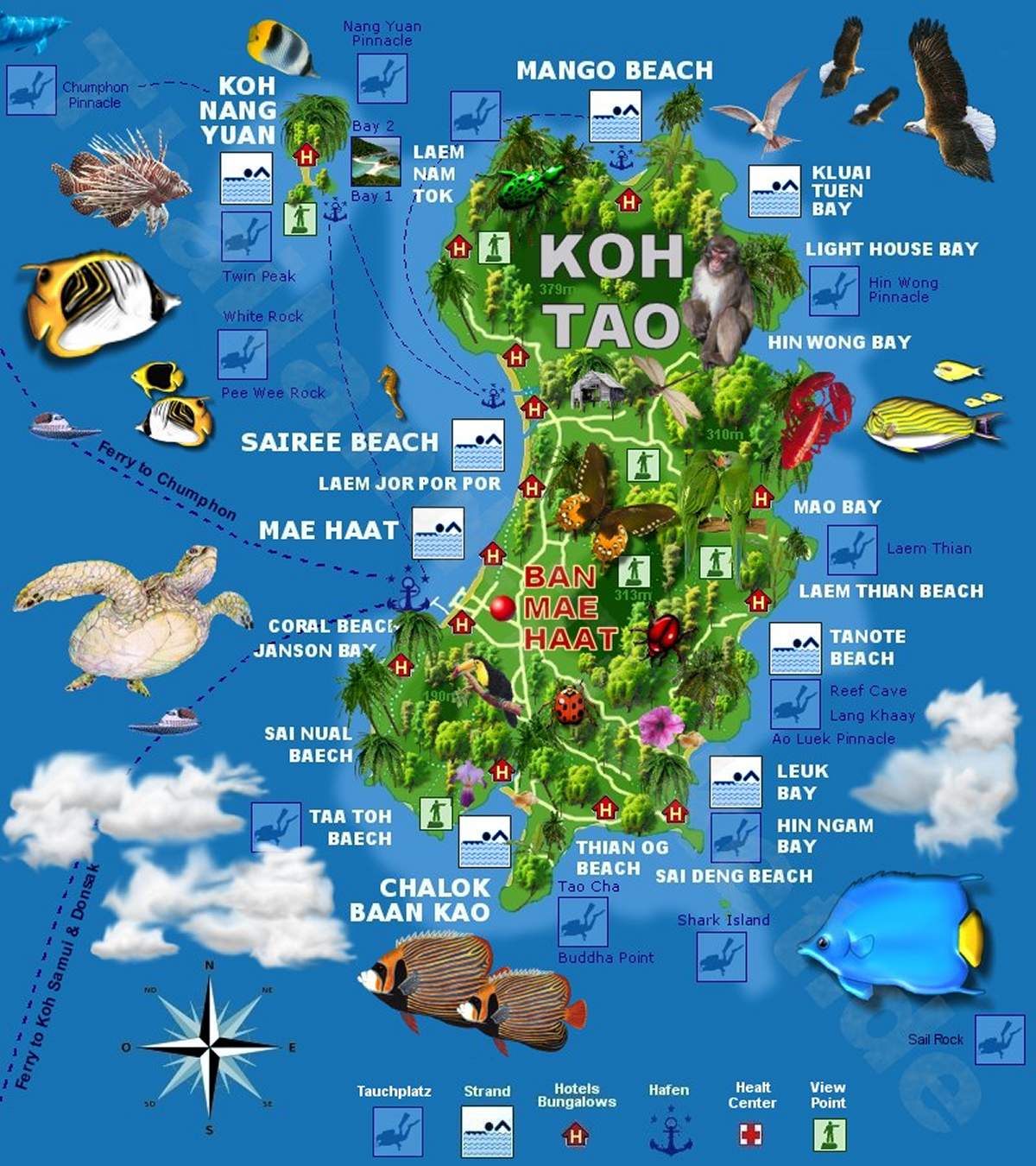 Koh Tao Karte (Map Ko Tao Island) - Hier findest du eine Auflistung aller Strände auf Koh Tao inklusive vieler Fotos und einer Übersichtskarte.